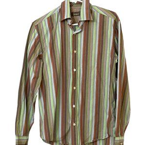 Ted Baker Jean Green Brown and Blue Striped Button Up Dress Shirt - Size 3